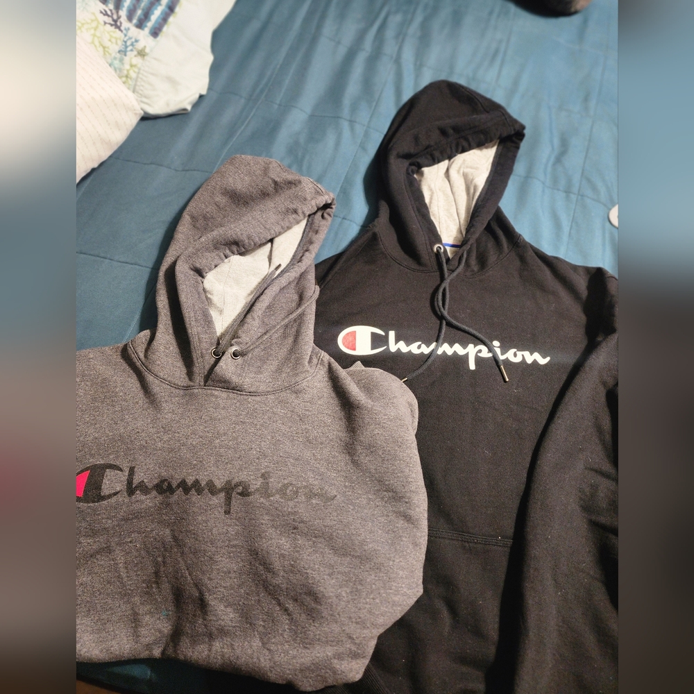 Champion Black and Gray Hoodies men lrg